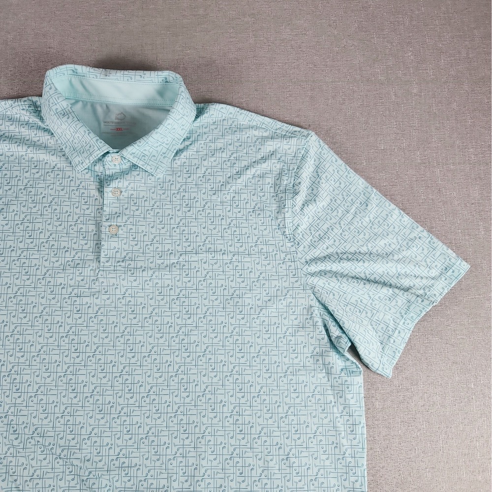 Southern Tide Men’s Golf Polo Shirt XXL All Over Golf Club Print Mint Green EUC